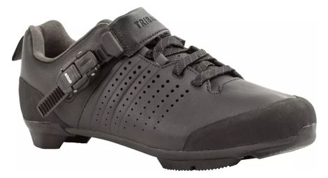 Zapatillas triban 520 de cuero para bicicleta de carretera con cordones y hebilla spd touring black