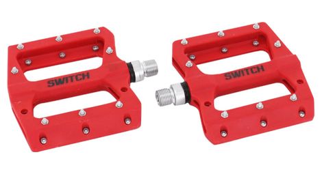 Pedale vtt descente - bmx switch jump rouge resine filetage 9-16 avec picots argent (paire)