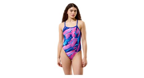 Speedo Club Training Printed Turnback Badeanzug Blau/Rosa für Damen
