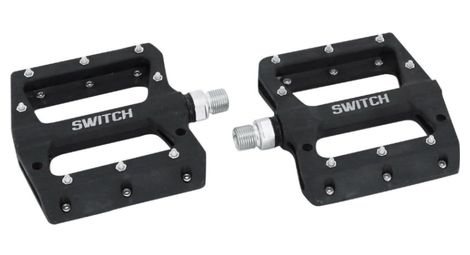 Pedale vtt descente - bmx switch jump noir resine filetage 9-16 avec picots argent (paire)