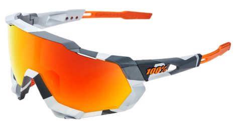 Lunettes 100% speedtrap - soft tact gris camo - verres miroir hiper multicouche rouge