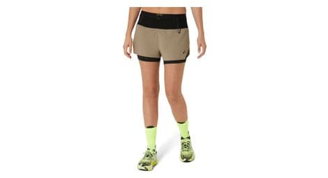 Pantaloncini asics fujitrail beige/nero da donna 2 in 1