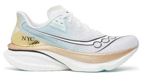 Zapatillas de running Saucony Endorphin Azura NYC blancas y doradas para hombre