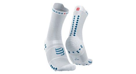 Paar compressport pro racing socks v4.0 run high wit / blauw