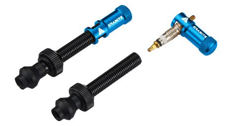 Paire de valves tubeless granite design juicy nipple 45 mm avec bouchons démonte-obus bleu