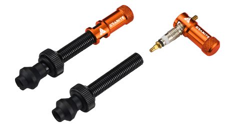 Paire de valves tubeless granite design juicy nipple 45 mm avec bouchons démonte-obus orange