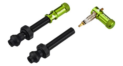 Paire de valves tubeless granite design juicy nipple 45 mm avec bouchons démonte-obus vert