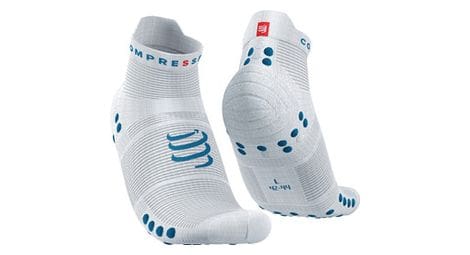 Paar compressport pro racing socks v4.0 run low wit / blauw