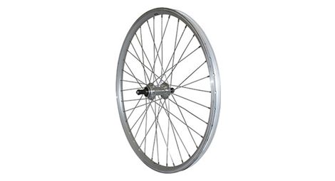 Roue vtt 24  arriere alu argent double paroi moy alu blocage roue libre 7-6v.