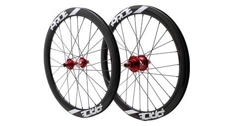 pair of pride gravity control ud gloss carbon disc wheels 36h red hub
