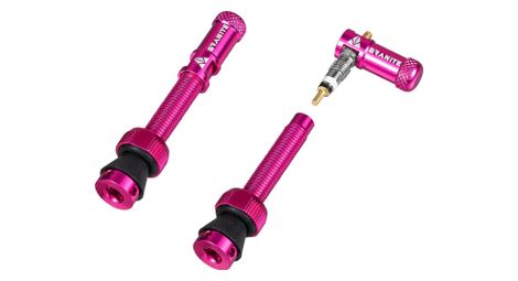 Paire de valves tubeless granite design juicy nipple 45 mm avec bouchons démonte-obus rose