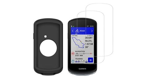 Lot de 2 écrans de protection en verre trempé et housse de protection en silicone pour garmin edge 1040/1040 solar