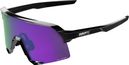 100% S3 Polished Black HiPER Polarized Sunglasses with Lavender Mirror Lens